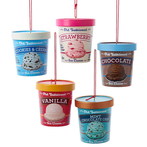 Ice Cream Pint Ornaments, 5 Assorted
