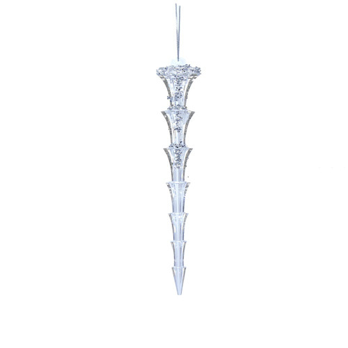 Clear Glittered Icicle Ornament