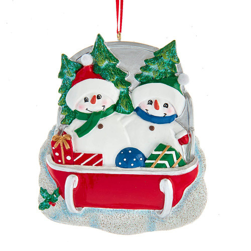 Snowman Family Of 2 On Sled Ornament For Personalization