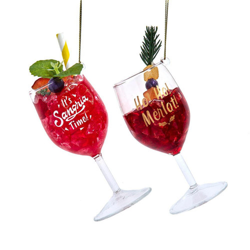 Glass Red Wine & Sangria Glass Ornaments, 2 Assorted