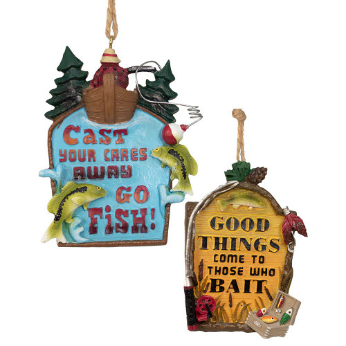 Fishing Sign Ornaments, 2 Assorted