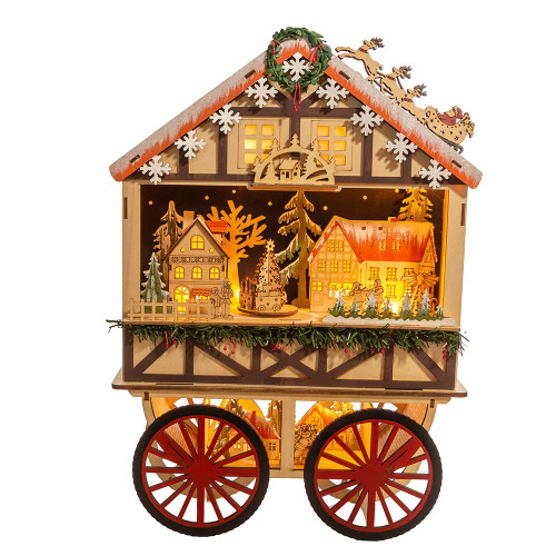 Battery-Operated Light-Up LED Musical Wooden Wagon Christmas Village Scene