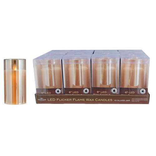 6“ Battery-Operated Large Flicker Flame Candle In Glass Jar