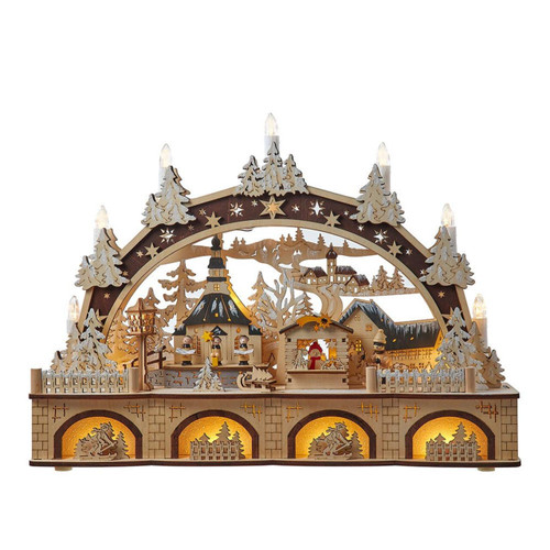 17.72“ Wooden LED Light-Up Christmas Village With Candle