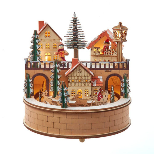 7.87“ Wooden LED Light-Up Santa Musical Christmas Village
