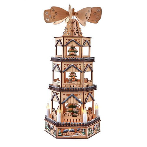 19.29“ Battery Operated LED Lighted 3-Story Tower Windmill Table Piece