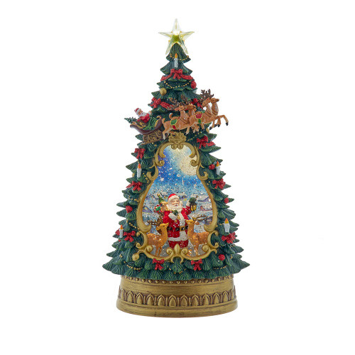 13.5“ Battery Operated USB LED Lighted Santa & Deer Treetop With Spinning Glitter Water