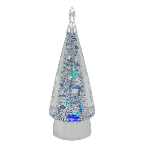 11.5“ Battery Operated USB LED Rotating Christmas Tree With Spinning Glitter Water