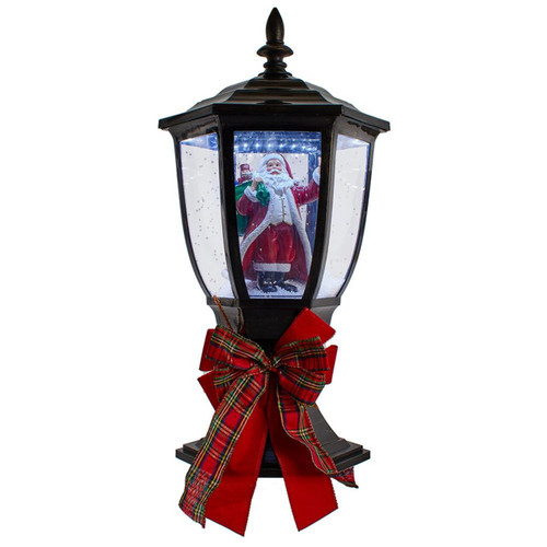 12“ Lighted Musical Santa Lamp Post With Snow Effect