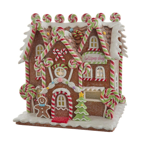 8.46“ Battery Operated LED Lighted Gingerbread Lollipop Shop