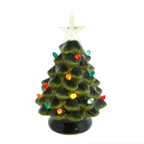 8“ Battery Operated LED Lighted Ceramic Green Tree Table Piece