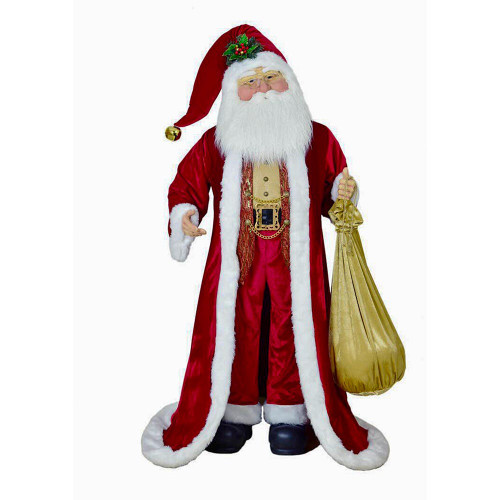 72“ Jacqueline Kent Red & Gold Traditional Santa With Bag