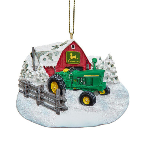 John Deere™ Barn With Tractor Ornament For Personalization