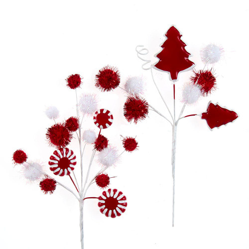Red and White Candy Pom Pom Pick