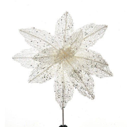 White Glittered Sequin Poinsettia Pick