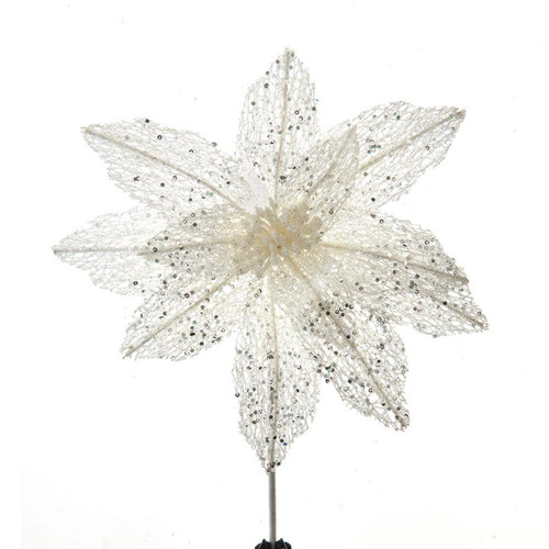White Glittered Sequin Poinsettia Pick