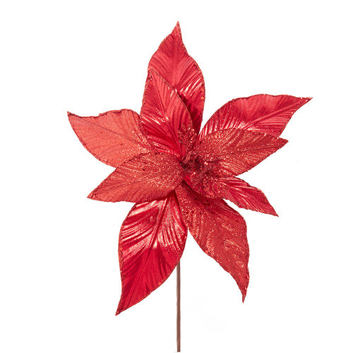 Red Glittered Poinsettia Pick