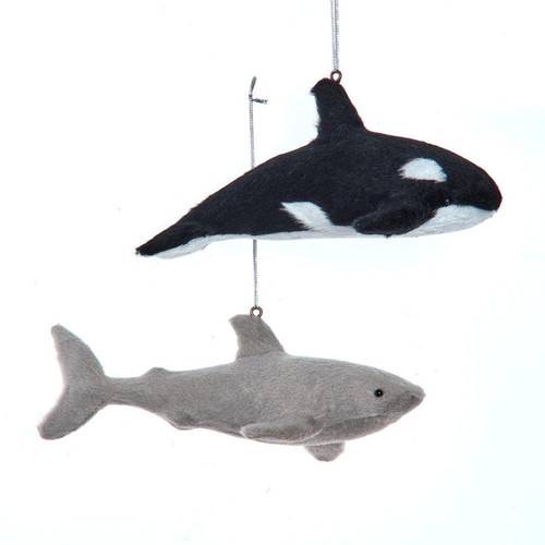 Shark & Whale Ornaments, 2 Assorted