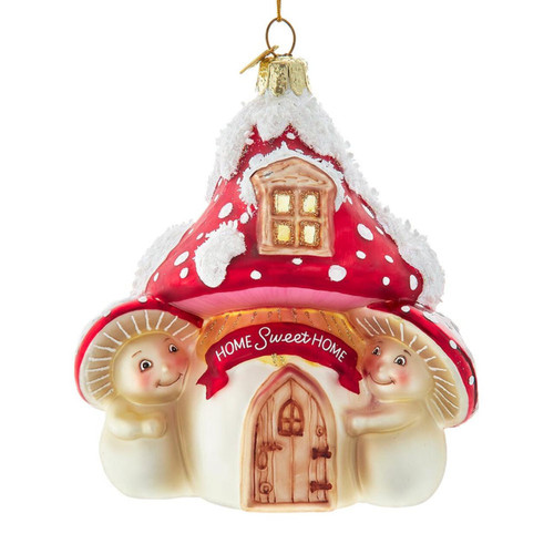Glass Mushroom Guy With House Ornament