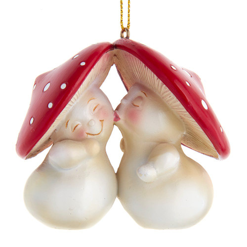 Merry Little Mushroom Kissing Couple Ornament