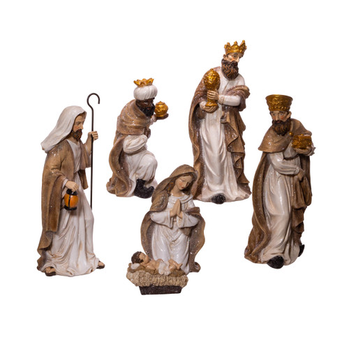 Glittered Nativity Figurines, 6-Piece Set