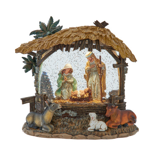 8“ Battery Operated USB Lighted Nativity Scene With Spinning Glitter Water