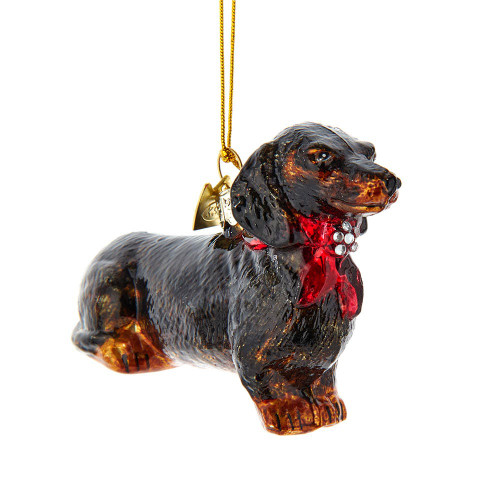 Noble Gems™ Black and Tan Daschund Glass Ornament