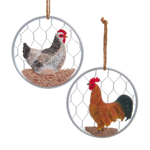 Chicken On Wire Ornaments, 2 Assorted
