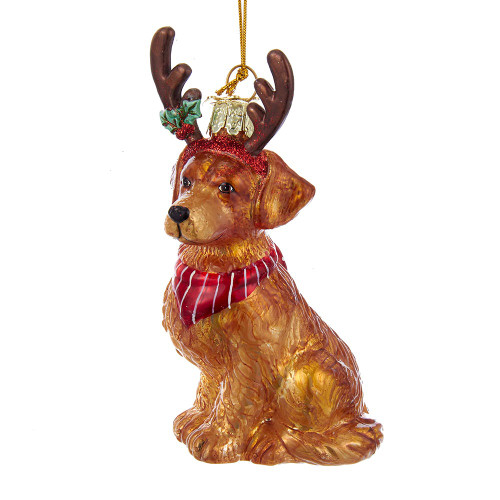 Noble Gems™ Golden Retriever With Antlers Glass Ornament
