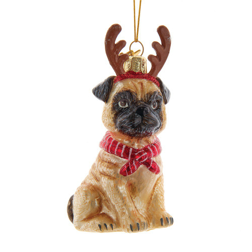 Noble Gems™ Pug With Antlers Glass Ornament