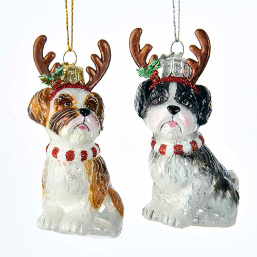 Noble Gems™ Shih-Tzu With Antlers Glass Ornaments, 2 Assorted