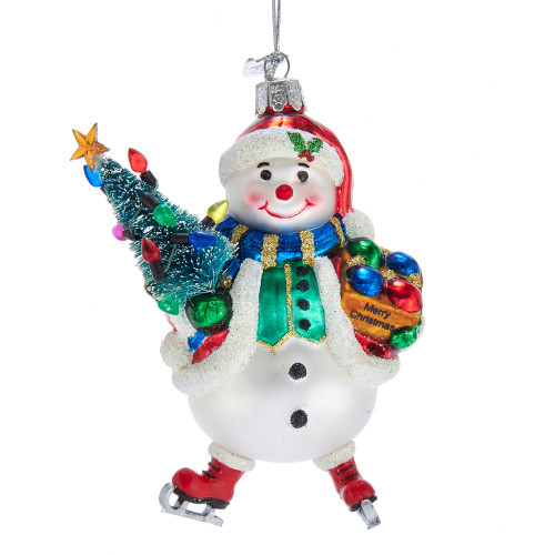 Noble Gems™ Snowman With Christmas Tree Glass Ornament