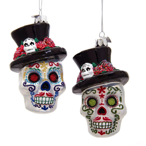 Noble Gems™ Glass Skeleton Head Ornaments, 2 Assorted