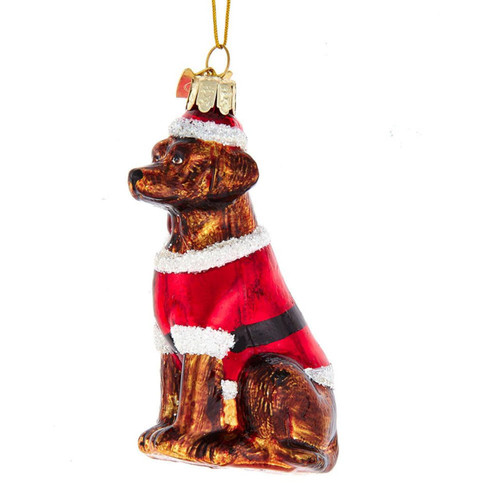 Noble Gems™ Glass Brown Labrador Retriever With Santa Suit Ornament