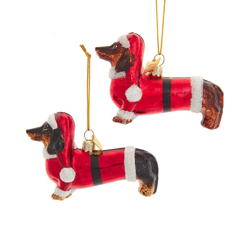 Noble Gems™ Glass Daschund With Santa Suit Ornaments, 2 Assorted