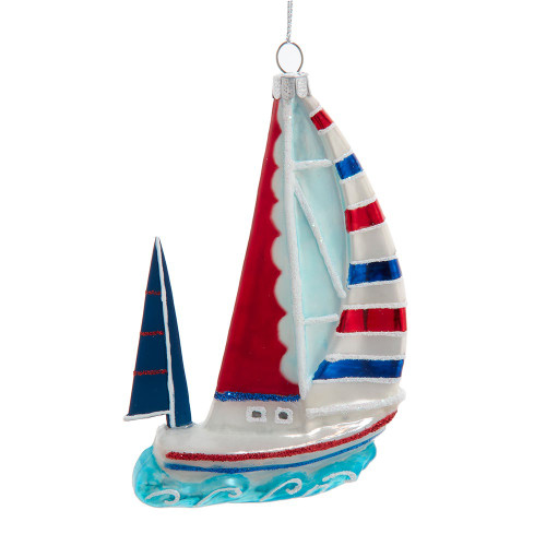 Noble Gems™ Glass Red, White & Blue Sailboat Ornament