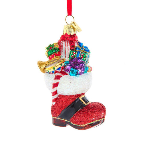 Noble Gems™ Glass Santa's Boot With Presents Ornament