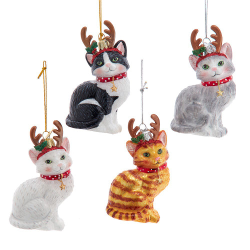 Noble Gems™ Glass Cat With Antlers Ornaments, 4 Assorted