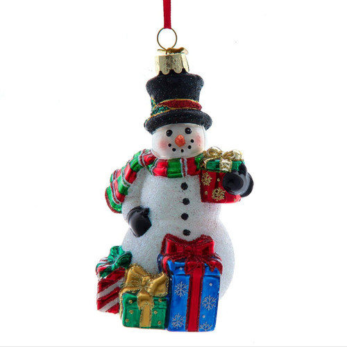 Noble Gems™ Glass Snowman With Presents Ornament