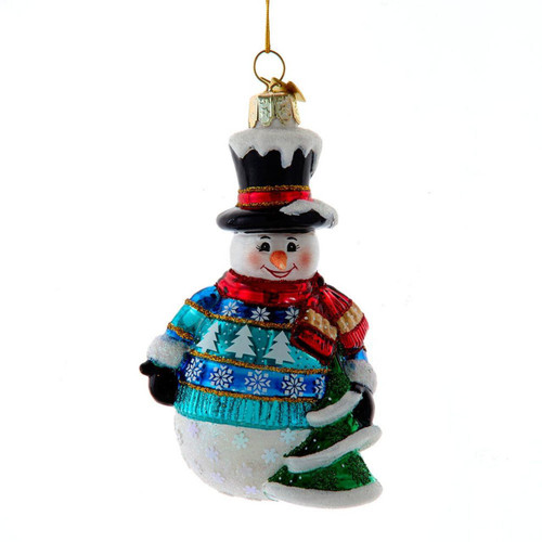 Noble Gems™ Glass  Snowman With Sweater & Tree Ornament
