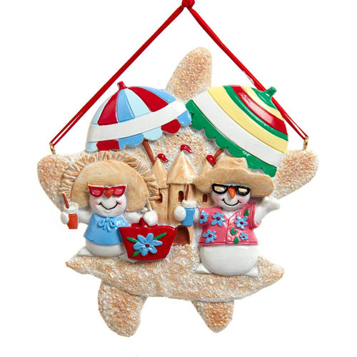 Snowman Beach Family Of 2 Ornament For Personalization