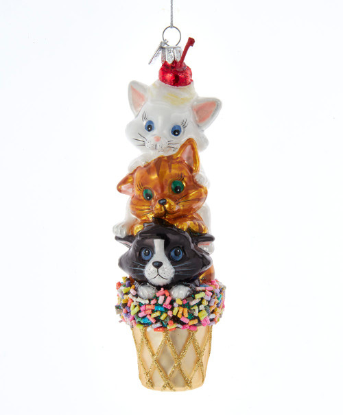 Noble Gems™ Glass Ice Cream Cone Cats Ornament