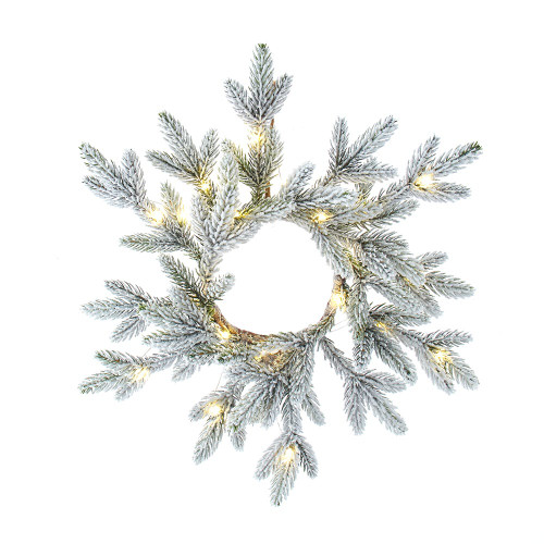 18“ Pre-Lit Battery-Operated Warm White LED Flocked Pine Wreath