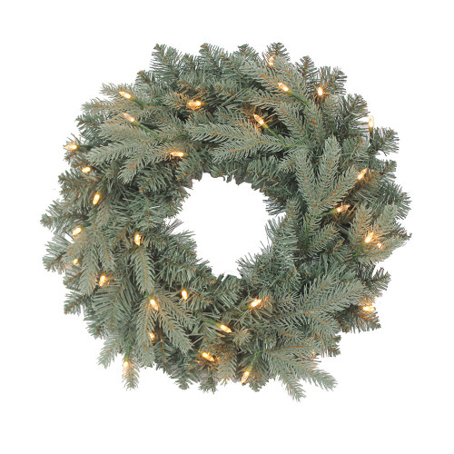 18“ Battery-Operated Pre-Lit Warm White Cluster LED Blue Spruce Wreath