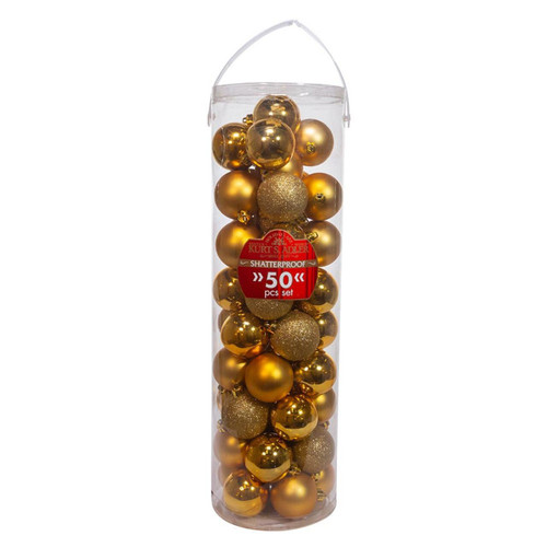 60MM Shatterproof Gold Ball Ornaments, 50-Piece Tube