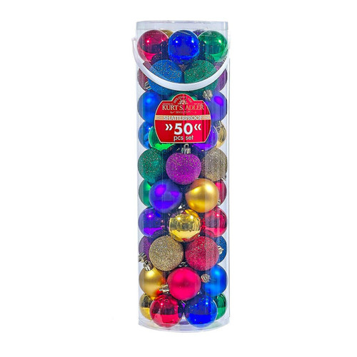 60MM Shatterproof Multicolored Ball Ornaments, 50-Piece Tube