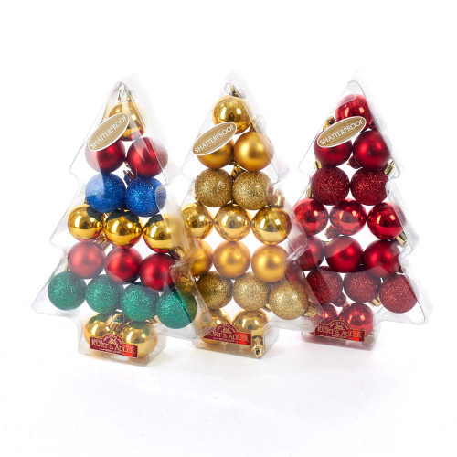 30MM Miniature Shatterproof Ball Ornaments, 17-Piece Box, 3 Assorted Boxes