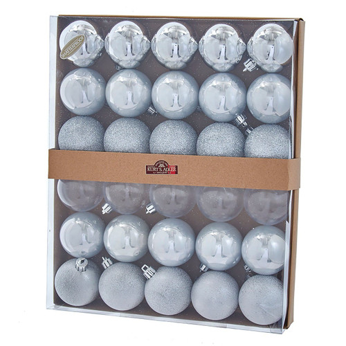 60MM Shatterproof Silver Ball Ornaments, 30-Piece Box