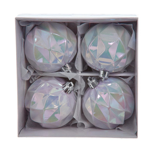80MM Shatterproof Iridescent Concave Diamond Ball Ornaments, 4-Piece Box