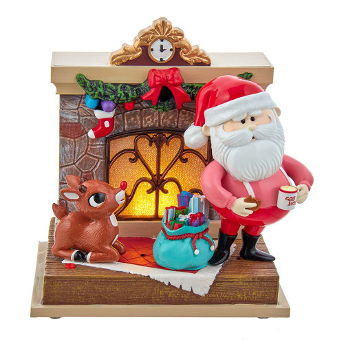 7“ Rudolph The Red Nose Reindeer® and Santa Fireplace Table Piece